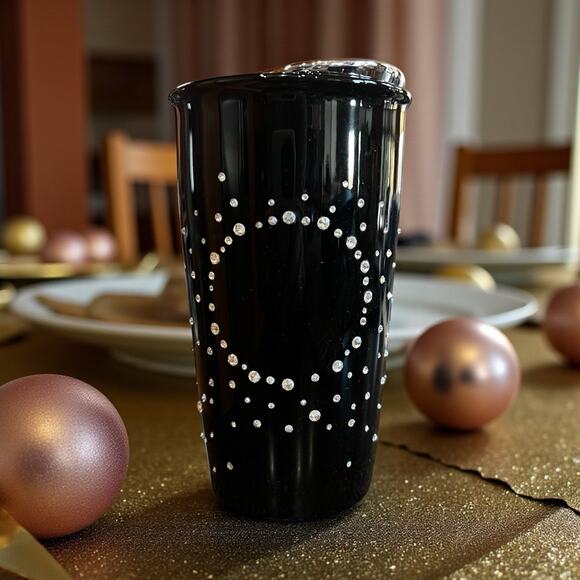 Starbucks 2015 Black Ceramic Swarovski Crystal Tumbler 12oz • Rare Lmtd Edt. NWT - Picture 1 of 9